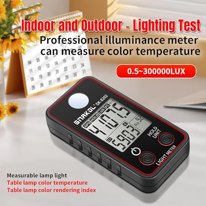 BSEWO Illuminance Meter,Color Temperature Tester High Precise Illuminance Meter 0.5-300000LUX LED Illumination Test Meter Photographic Luminance Measuring Device(Panel Color red and Blue Random)