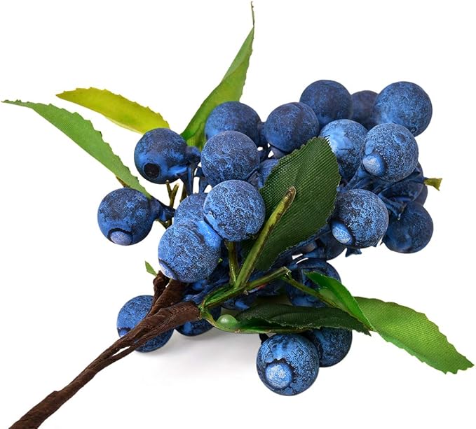 DS. DISTINCTIVE STYLE Artificial Blueberries 4 Pieces Lifelike Faux Fruit Berries Fake Flowers for Decoration (Blue)