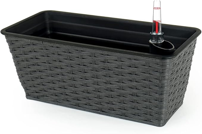 Smart Self-Watering Rectangle Planter for Indoor and Outdoor,Hand Woven Wicker,Espresso,UV Stabilized Frost Blocking Planter