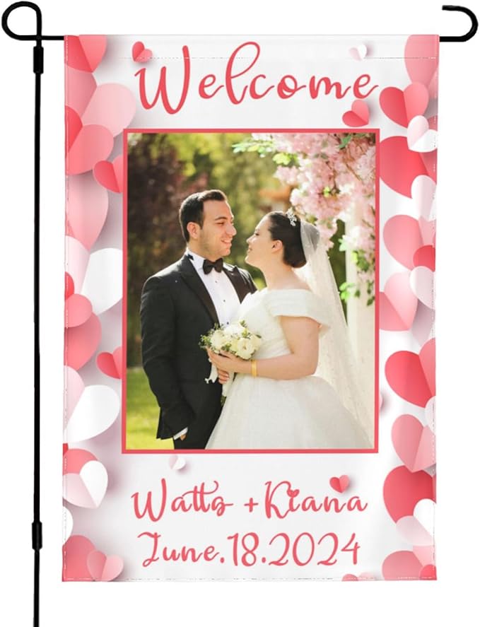 Custom Wedding Garden Flag Personalized Garden Flags Add Photo Name Date Decoration Banner For Ceremony Party Bridal Shower Memorial Anniversary (Custom Wedding Flags 1, 28x40(in))