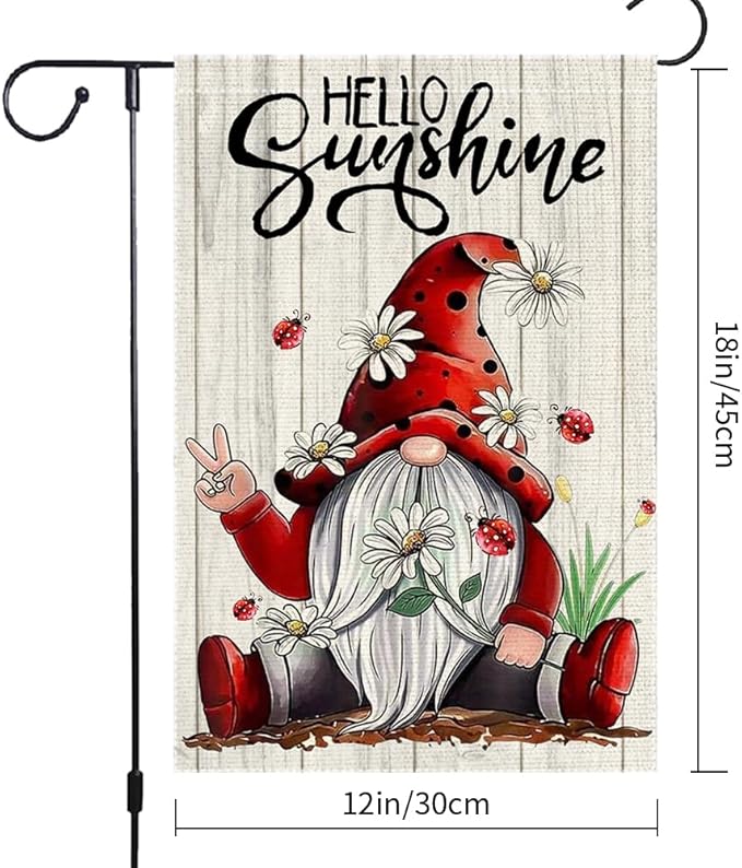 Welcome Sunshine Garden Flag Summer Gnome Garden Flags 12x18 Inch Double Sided Burlap Colorful Floral Small Decor Home Yard Lawn Holiday Outdoor Flags Decorations