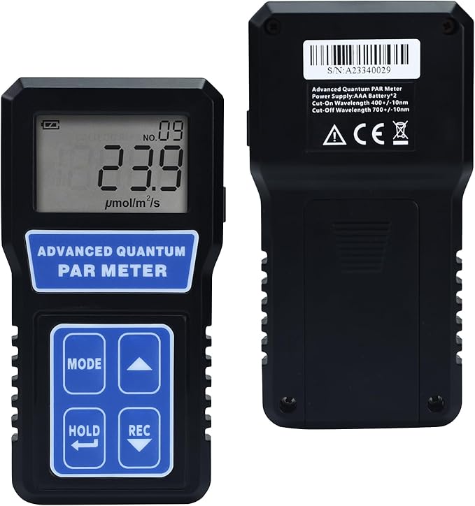 PAR Meter Quantum PAR Meter PPFD Meter for LED Grow Lights (400-700nm), PAR Light Meter with Data Logging for Photosynthesis Light Intensity Indoor Gardening Plant, Aquarium