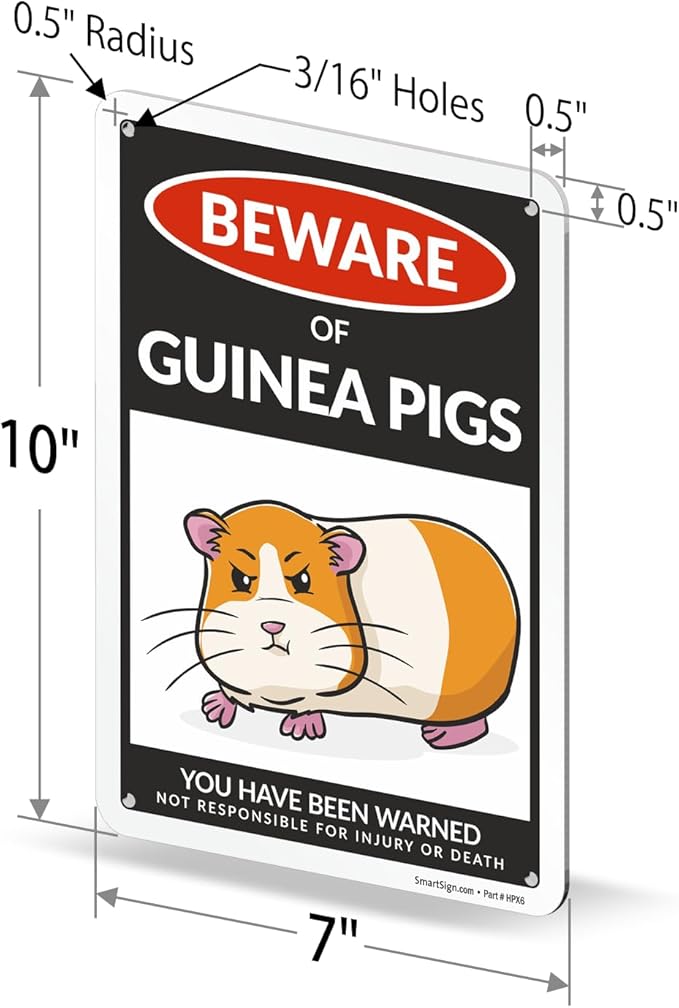 SmartSign Funny Beware Of Guinea Pigs Warning Sign - 10"x7", 40 mil Laminated Rust-free Aluminum - Metal Signs for Wall Decor, Outdoors, Patio, Cafe - Guinea Pigs Theme Gag Gift, Made in USA