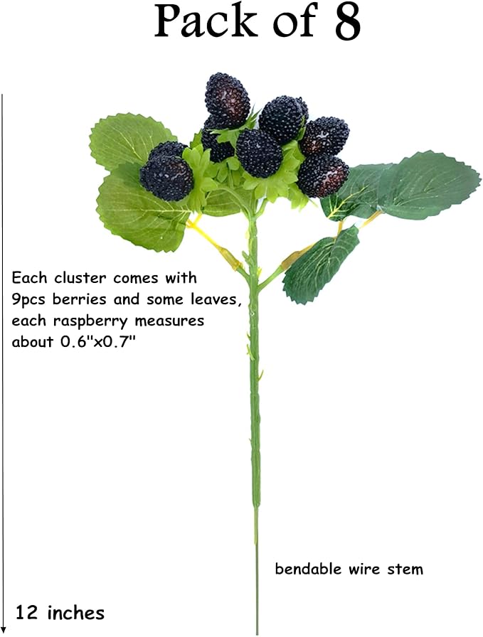 M2cbridge Artificial Raspberry Red Berry Strawberry Faux Fruit BlackBerry Props Table Decoration (Black,8PCS)