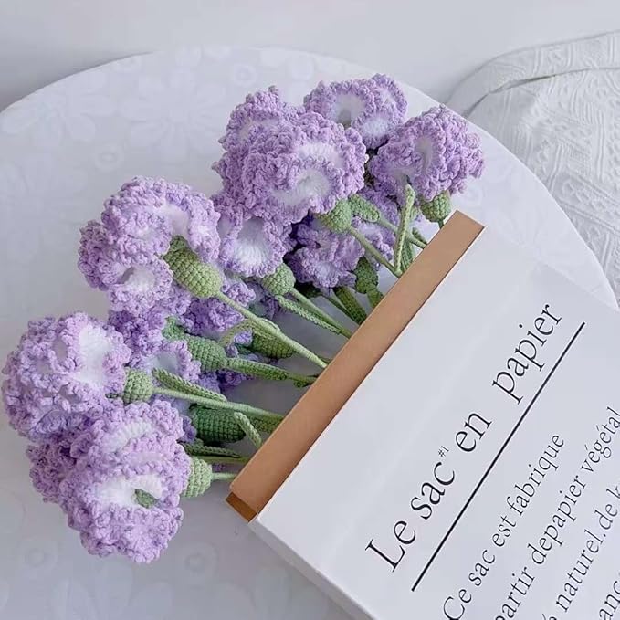 YOOJEE Crochet Flower Purple Carnation Graduation for Wife & Grandma Handmade Knitted Carnation for Women Coworkers Teachers Purple Yarn Flower