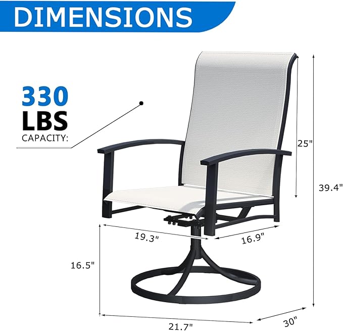 Patio Swivel Chairs Set of 2, All-Weather Metal Outdoor Dining Set with Breathable Mesh Seat, Lightweight Swivel Bistro Chairs for Garden, Deck, Porch & Comfortable Relaxation, Light Beige