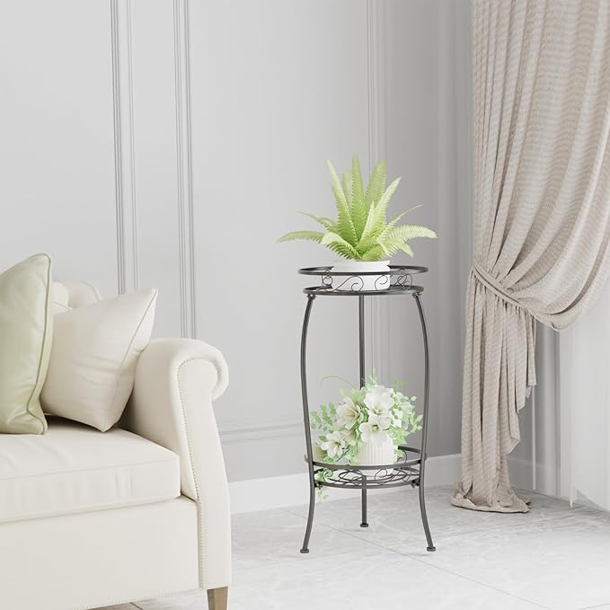 MissYolo Plant Stand Indoor Outdoor, 2 Tier 27" Tall Metal Plant Stand Shelf, Heavy Duty Flower Pot Shelf for Corner, Patio, Garden, Office, Living Room