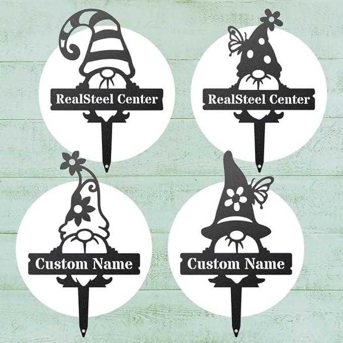 RealSteel Customizable Gnome Seed & Plant Markers – Durable Metal Garden Stakes for Herbs, Fruits & Vegetables – Weatherproof Tags for Farmhouse & Greenhouse Décor (Type 2, Large)