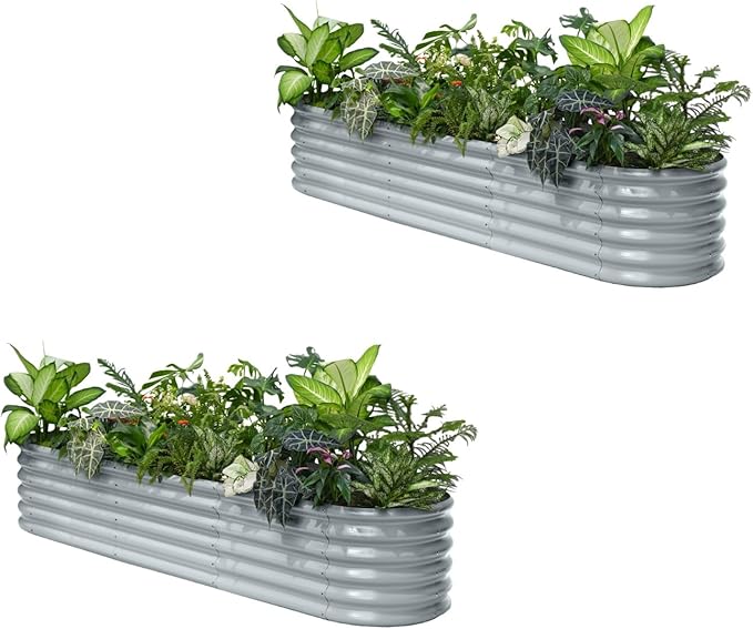 2-Pack Galvanized Raised Garden Bed 8x2x1.5 ft, 17" Tall Planter Boxes Outdoor, Zn-Al-Mg Metal Raised Beds for Gardening Fruit Vegetable, Modular Flower Bed for Outdoor Plant-Brooklyn Grey