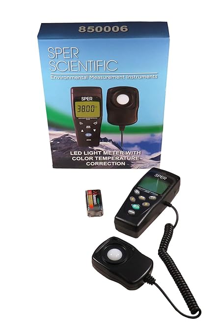 Sper Scientific LED Light Meter with Color Temperature Compensation 850006 - Accurate Lux & Foot Candle Readings for LED & Incandescent Lighting w/Adjustable Modes - 4 pc