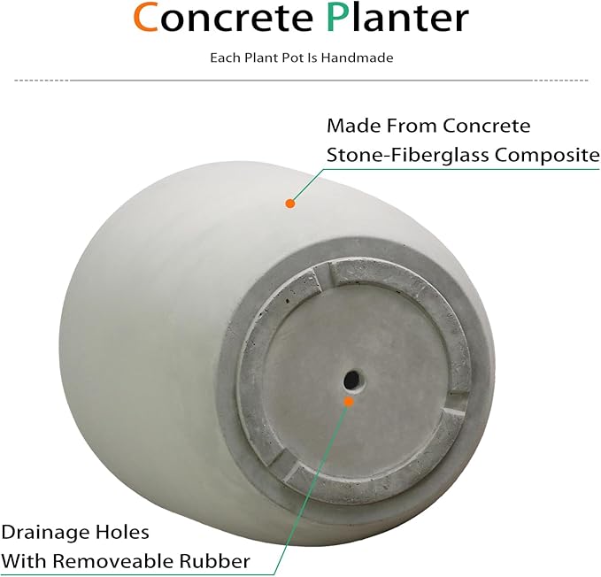 Heyzier Concrete Planter Outdoor Indoor, Large Cement Plant Pots for Trees Flowers (Gray, 18 inch)