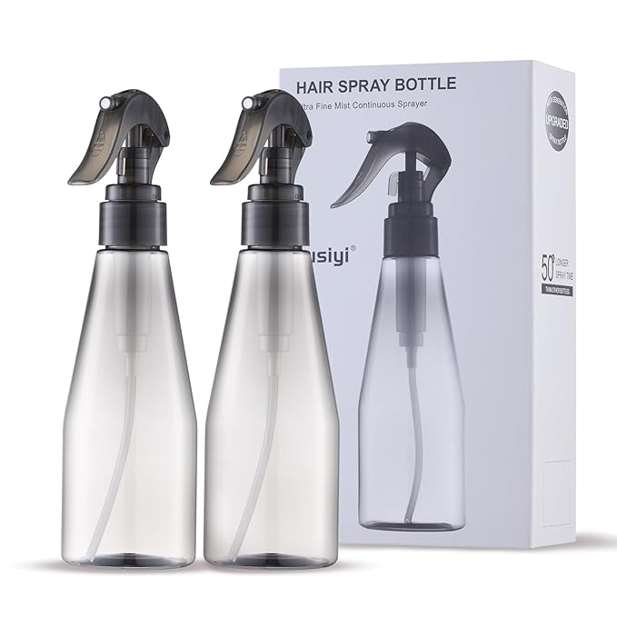 Continuous Spray Bottle for Hair 10oz, 2pcs Ultra Fine Water Spray Bottles for Cleaning, Plant, Pets (Plastic, 300ml, Black)