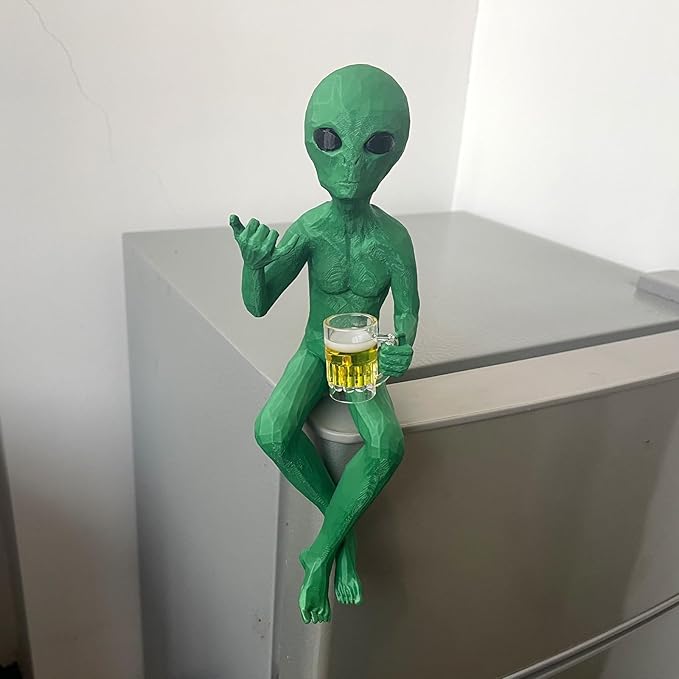 Alien Statue - Extraterrestrial Figure Flipping The Bird, Unique Alien Decor for Home & Garden, Distinctive Alien Figurine, Perfect Yard Decorations or Gift