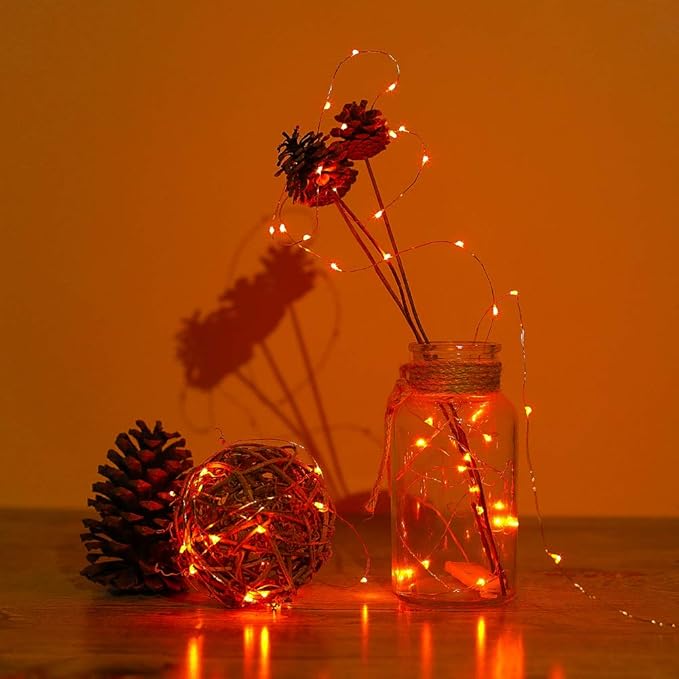 YKB 6 Pack Orange Fairy String Lights Battery Operated Fairy Lights Starry String Lights on 3.3ft/1m Silvery Copper Wire DIY Christmas Decoration Costume Wedding Party Halloween Easter