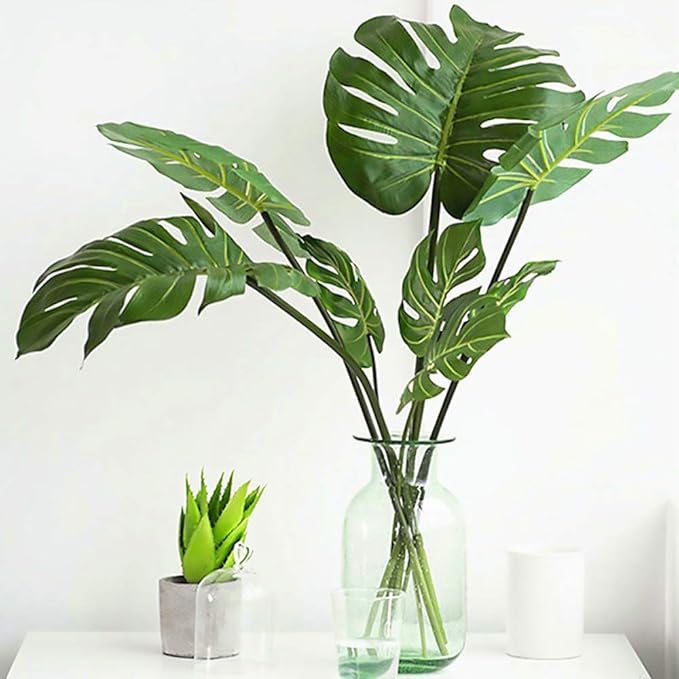 DVGUN 6 Pack Artificial Palm Plants Leaves Faux Turtle Leaf Fake Tropical Large Palm Tree Leaves Imitation Leaf Artificial Plants for Home Kitchen Party Flowers Arrangement Wedding Decorations