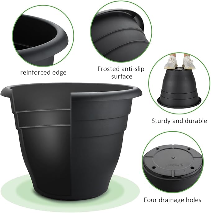 RooTrimmer 3-Pack 20 Inch Large Plastic Plant Pots for Outdoor, Heavy Duty Extra Large Deep Garden Planter with Drainage Holes, Sturdy Textured Black Flower Pot for Trees, Shrubs, Patio, Lawn
