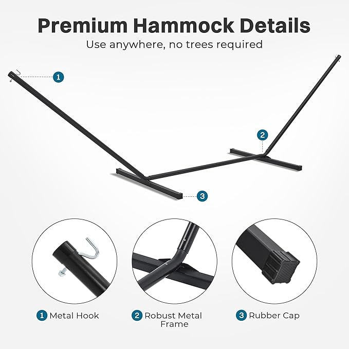 SUPERJARE Hammock with Stand, 2 Person Heavy Duty Hammock with Padded Cotton, Detachable Pillow & Strong Curved-Bar & Portable Carrying Bag, Perfect for Outdoor & Indoor, Neutral Gray