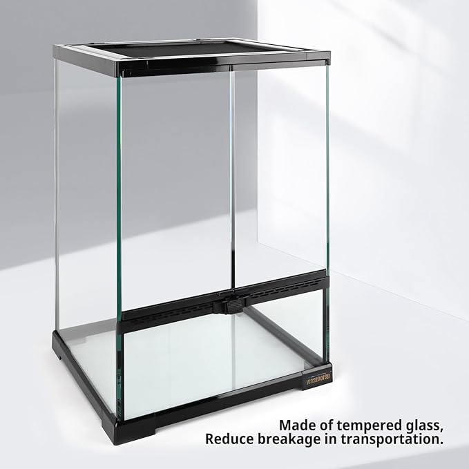 waazoorep 11 Gallon Reptile Glass Tank Vertical Terrarium 12"x12"x18" Habitat Enclosure with Front Openning Door and Top Screen Ventilation for Geckos, Snakes,Tree Frogs,Chameleon