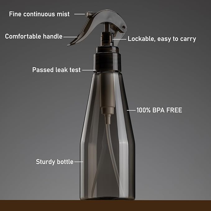 Continuous Spray Bottle for Hair 10oz, 2pcs Ultra Fine Water Spray Bottles for Cleaning, Plant, Pets (Plastic, 300ml, Black)
