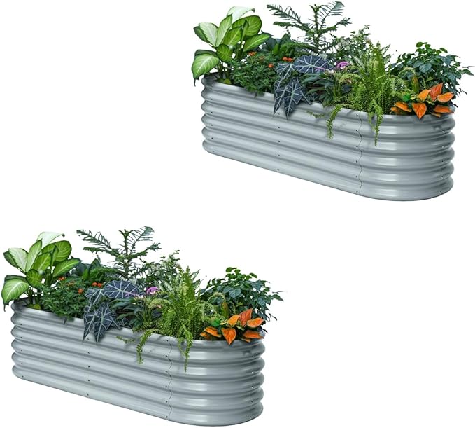 2-Pack Galvanized Raised Garden Bed 6x2x1.5 ft, 17" Tall Metal Planter Box Outdoor for Vegetable, Above Ground Raised Bed Kit for Gardening, Durable Zn-Al-Mg Coated Flower Bed - Brooklyn Grey