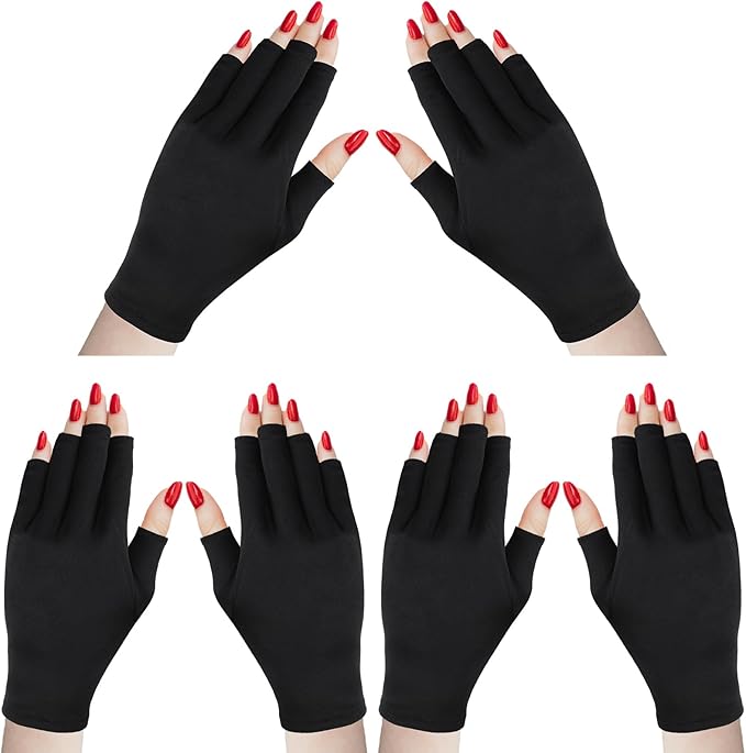 Syhood 3 Pair UV Gloves for Nail Lamp Upf50+ UV Fingerless Protection Glove for Gel Manicures Art Protect Hand from Nail Lamp