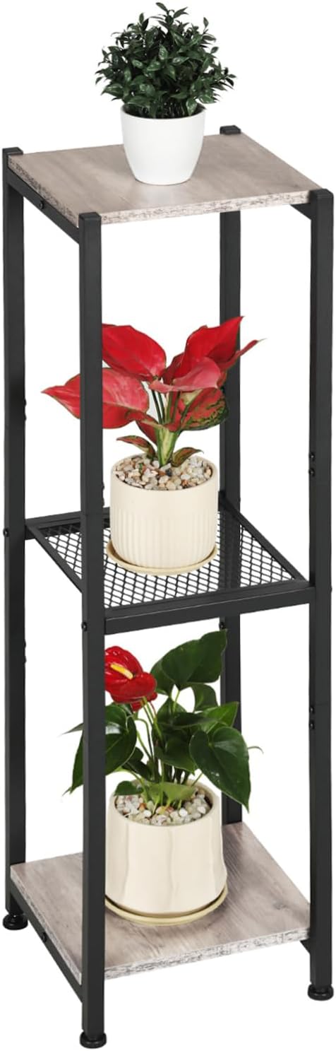 Dipion Extra Tall Plant Stand Indoor,40 Inch Plant Stands,3 Tier Metal Plant Stand with Heavy Duty Wood and Metal Mesh Shelf,Greige and Black