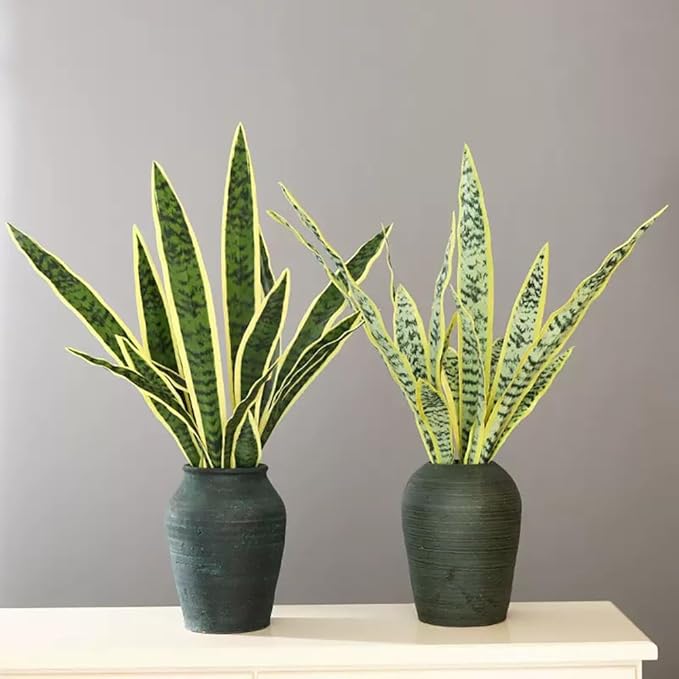 Bird Fiy Artificial Snake Plants 30" Faux Agave Fake Sansevieria Artificial Silk UV Resistant Plant for Home Garden Office Store Decoration 4 Pcs (Yellow-Light Green)
