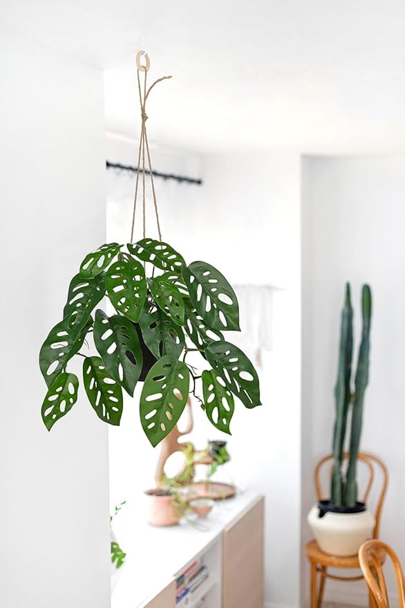Fake Hanging Plant in Black Pot Artificial Philodendron Plant Faux Greenery Leaves for Wall Bedroom Office Desk Bathroom Indoor Outdoor Home Decor
