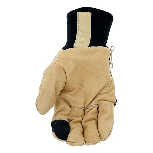 West Chester Premium Grain Pigskin Leather Palm Work Gloves, Winter Weather Gloves, Durable, Tan/Black, Large, (97900/L)