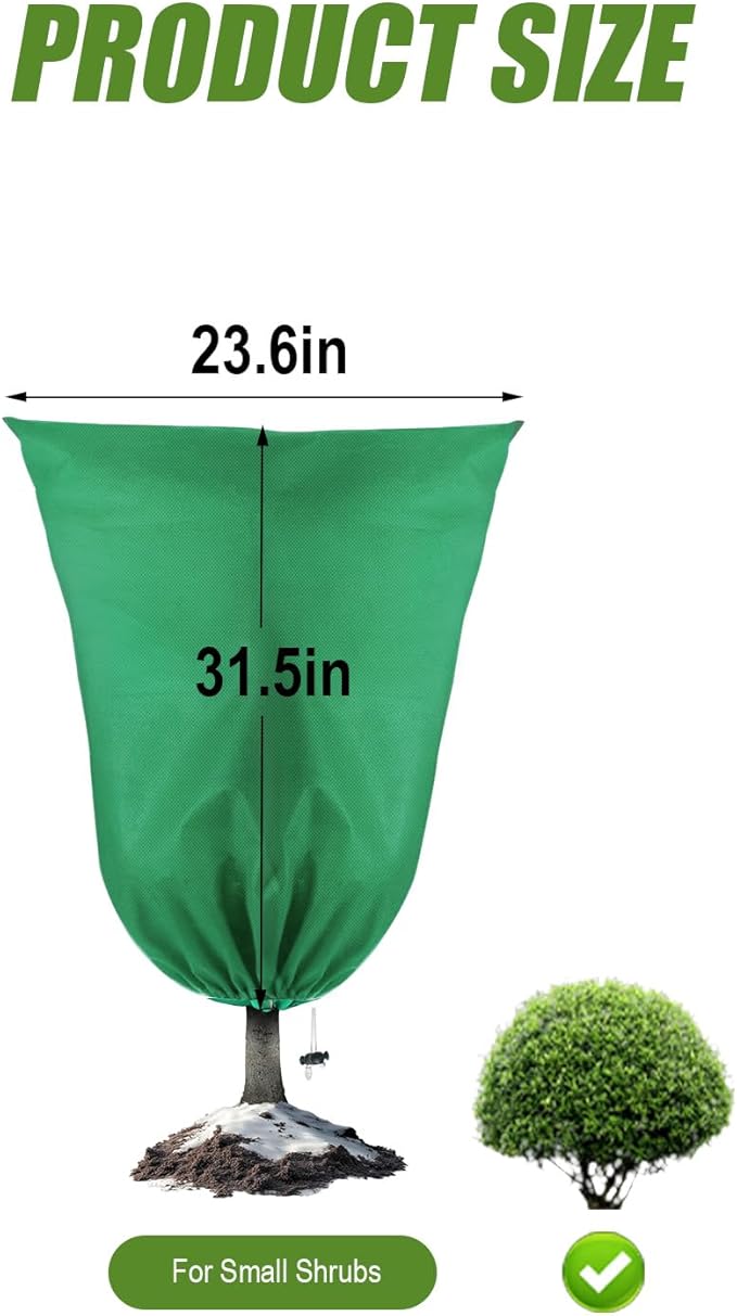 Clebay 2 Pack Plant Frost Protection Covers 23.6x31.5 Inches – Reusable Winter Plant Freeze Blanket with Drawstring, Breathable & Waterproof Frost Cloth for Shrubs, Bushes, and Small Trees