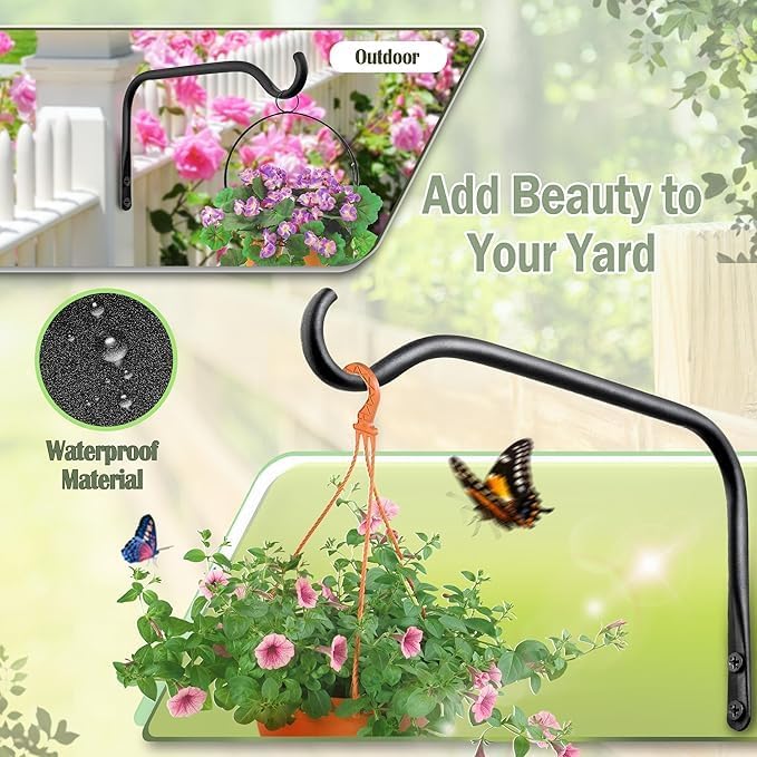 Lifyzoon Durable Plant Hangers Brackets: 2 Pack 6 Inch Outdoor Metal Hanging Plant Brackets - Rustproof Wall Hooks for Hanging Flower Basket Wind Chimes and Lanterns