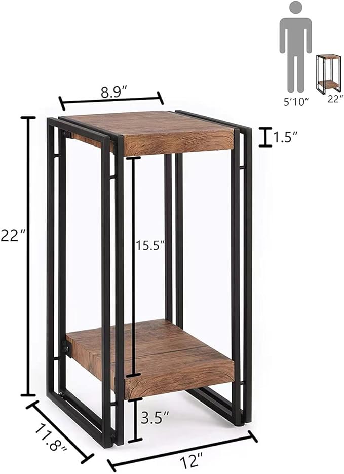 fusehome 22 inch Plant Stand Table, 2 Tier Plant Shelves Indoor Flower Pots Stand Holder Modern Corner Plant Stand Rack Shelves Square Plant Tables for Office Living Room, Balcony,Brown