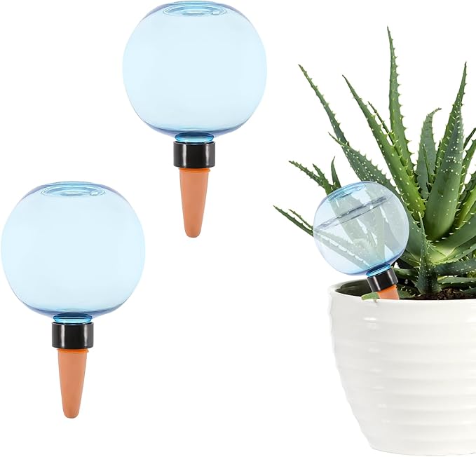 2 Pack Self Watering Globes 17oz Large Plant Watering Globes Top Fill, Self Water Planter Insert Indoor/Outdoor Plastic Water Bulbs Slow Release Terracotta for Plants, Blue