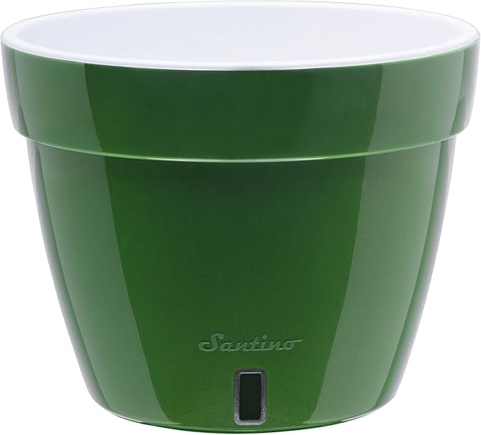 DECOPOTS - 3 Pack - Self Watering Planter - Modern Flower Pot with Water Level Indicator - 7.1" Tall - for All House Plants, Flowers, Herbs (Diameter 9.2", Green - Gold/White)