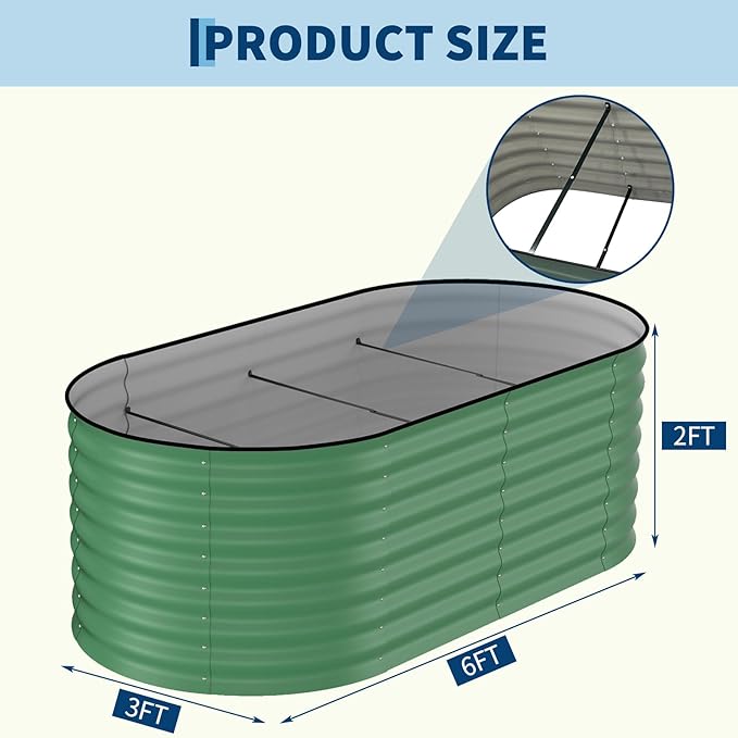 2 Pack Galvanized Raised Garden Beds - 6x3x2ft Planter Box for Vegetables, Flowers, Rust-Resistant Garden Box, Easy Assembly Raised Beds, Durable Planters for Outdoor Plants, Green