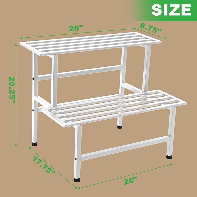 Dipion Metal Plant Stand Outdoor Plant Shelf Indoor,2 Tier Heavy Duty Ladder Plant Stands for Multiple Plants,26" L x 20.25" H x 17.75" W,White