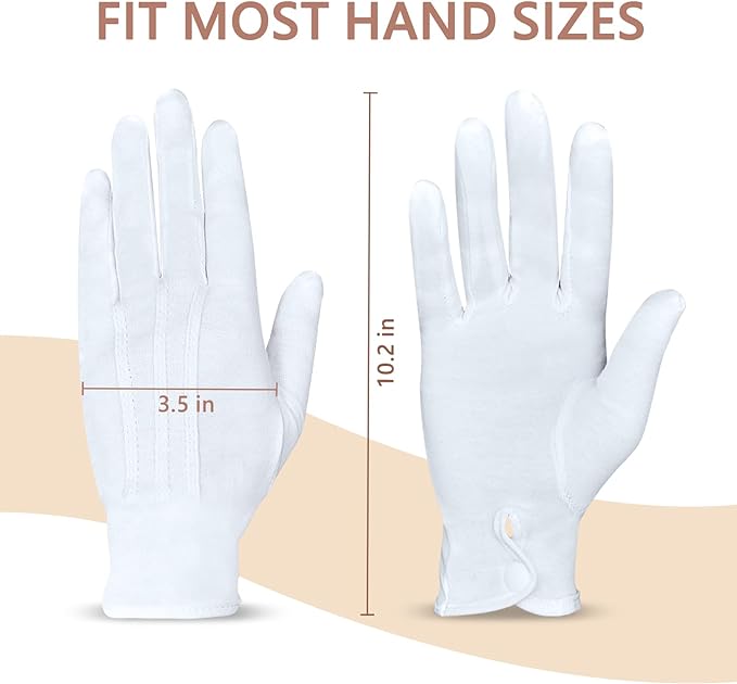 Zenssia Parade White Cotton Formal Tuxedo Costume Honor Guard Gloves with Snap Cuff, Coin Jewelry Inspection Gloves