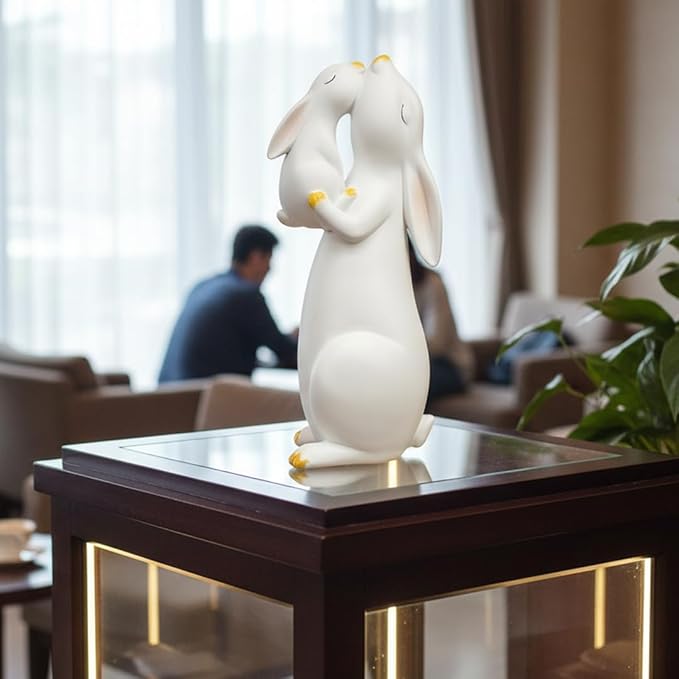 11-inch Tall Resin Bunny Statue - Hand-Painted White Rabbit Figurine for Easter Decor, Spring Home Accent & Memorial Gifts (Indoor/Outdoor)