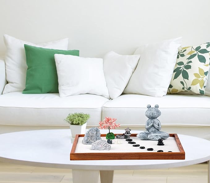 dgudgu Miniature Zen Garden Kit Frog-Shaped 14 x 10 inch