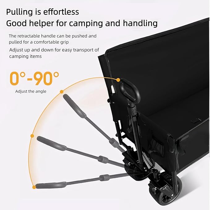 Wagon Foldable Cart Convert to Bench, Collapsible Heavy Duty Cart with Wheels, All Terrain Camping, Utility Grocery Wagon for Beach, Shopping, Garden, Sports and Fishing (LY008-BLACK)