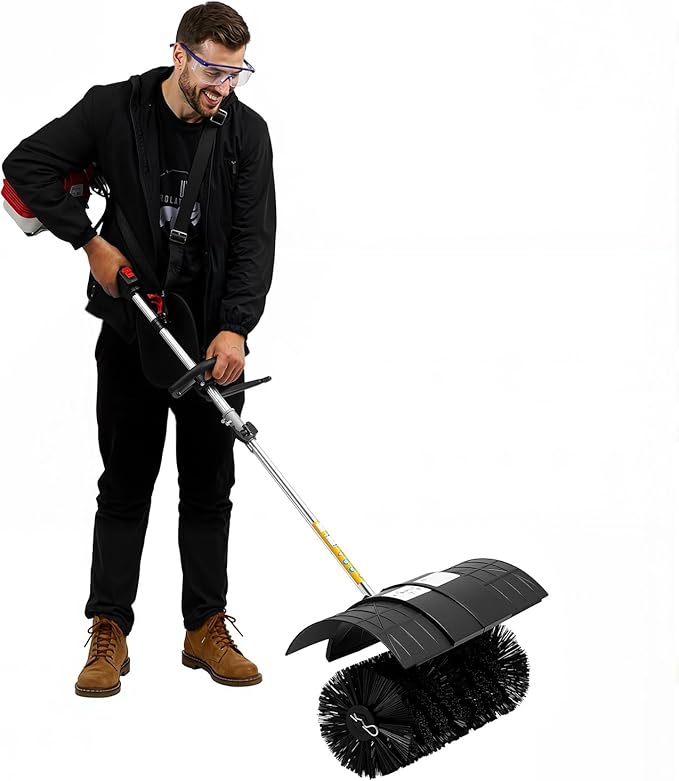 52cc Handheld Lawns Sweeper, 2-Stroke Air Cooled Fuel Engine Gas Power Sweeping Broom Machine, Power Snow Sweeping Cleaner for Cleaning Driveway Turf Lawns Artificial Grass