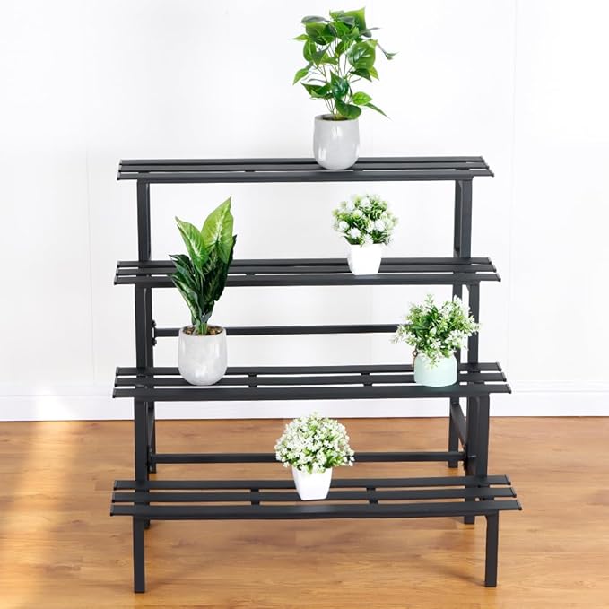 DHYGOTFUR Aluminum Plant Stand - Indoor & Outdoor Ladder Display Shelf for Plants - Sturdy Space-Saving Utility Organizer for Patio, Balcony & Garden (4-Tier)