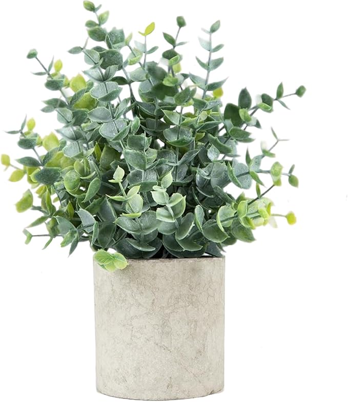 Velener Small Fake Plants Eucalyptus, Artificial Plants Indoor for Shelf, Potted Eucalyptus Plants for Home/Bathroom/Pottery Barn/Desk/Farmhouse/Coffee Table Decor (Sage Green)-1 Pack