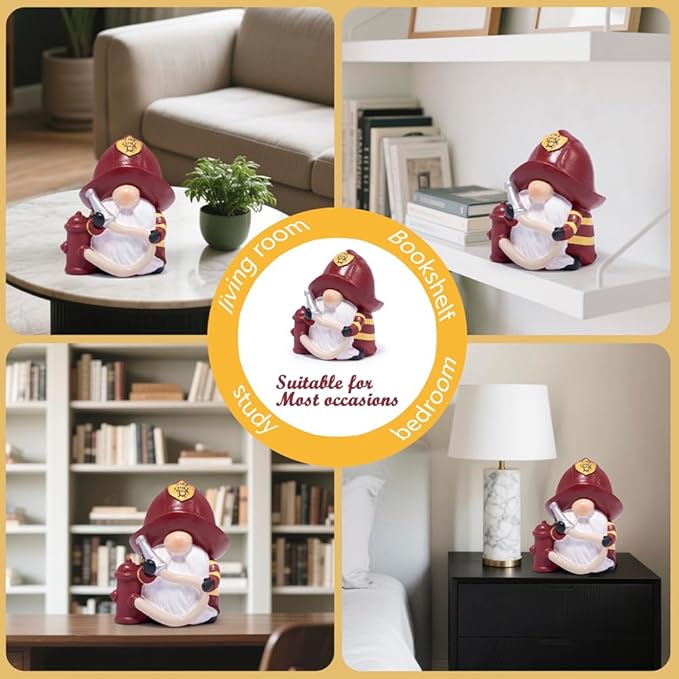 Hodao Firefighter Gnome Figurine - Unique Fireman Tribute Gift, Eye-Catching Resin Decor for Living Room Shelves, Collectible Home Ornament