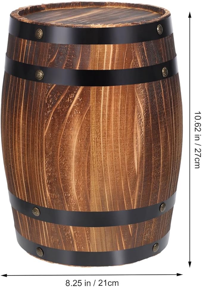 Oak Barrel Decoration Wooden Planter Rustic Wine Barrel Prop 8.2 Inch Antique Style Beer for Home Patio Garden Decor
