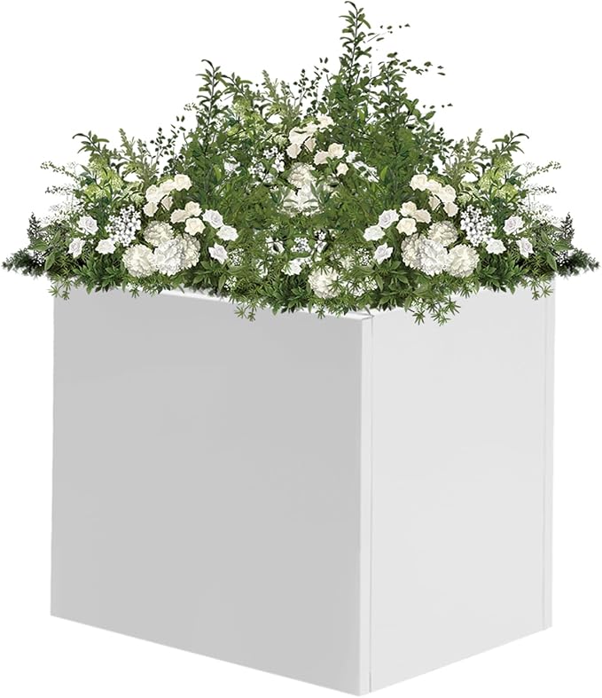 REBaiYU Steel Metal Square Planter Box for Indoor Outdoor, 20/24Inch Modern Flower Pots Tall Cube Planters with Large Opening Design for Plants, Flowers, Garden (White, 20Inch)