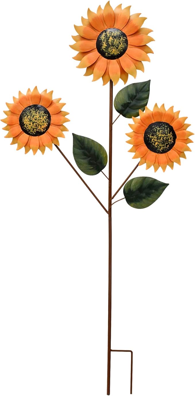 Sunflower Garden Stake Metal Flower Yard Decor Outdoor Decoration Decorative Plant Stakes Ornaments for Lawn Pathway Patio 35.4"