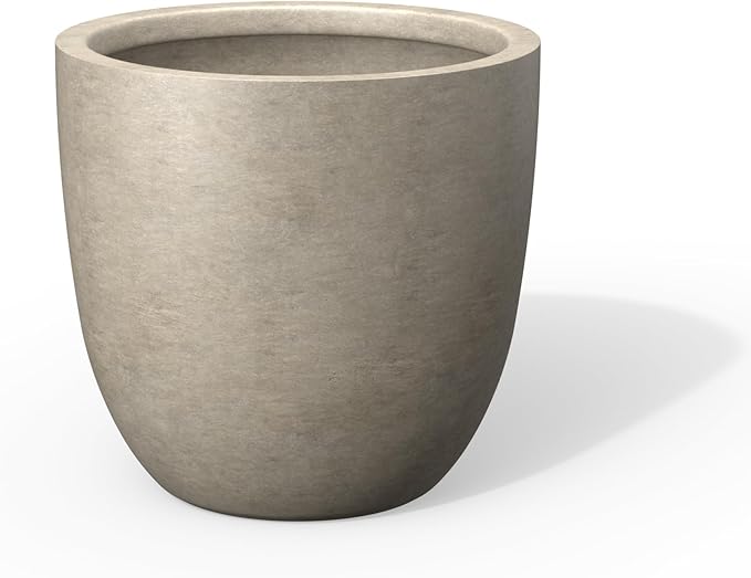 Kante Round Concrete Planter, Large Outdoor Indoor Garden Pots with Drainage Hole, 18-Inch Diameter Flower Pots for Patio, Garden and Home, Weathered Concrete