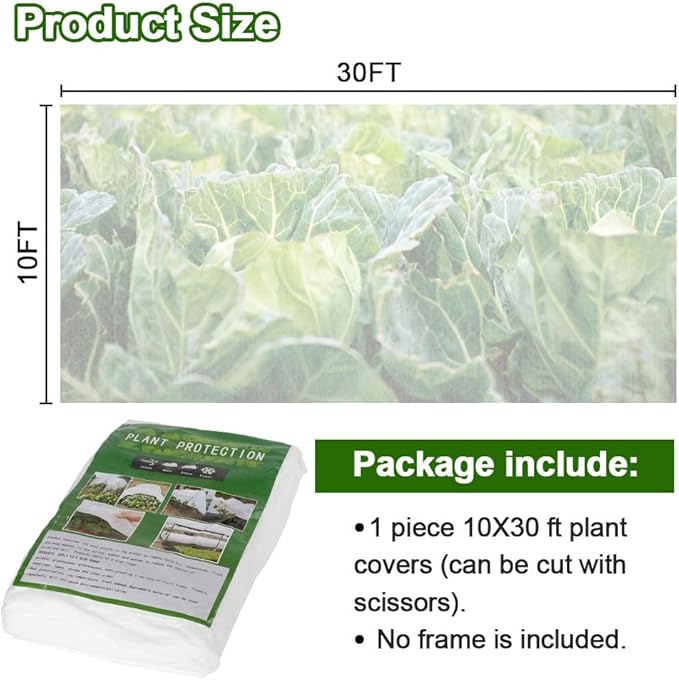 Rsyuanyi Plant Covers Freeze Protection 10 ft x 30 ft - Frost Blankets for Outdoor Plants, Durable Garden Cloth for Winter Frost & Sun Protection