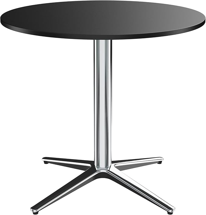PHI VILLA Outdoor Patio Bistro Table, 30" Round Metal Pedestal Small Dining Table for 2-4, All-Weather Modern Table for Outside Deck, Yard, Porch, Balcony - Black